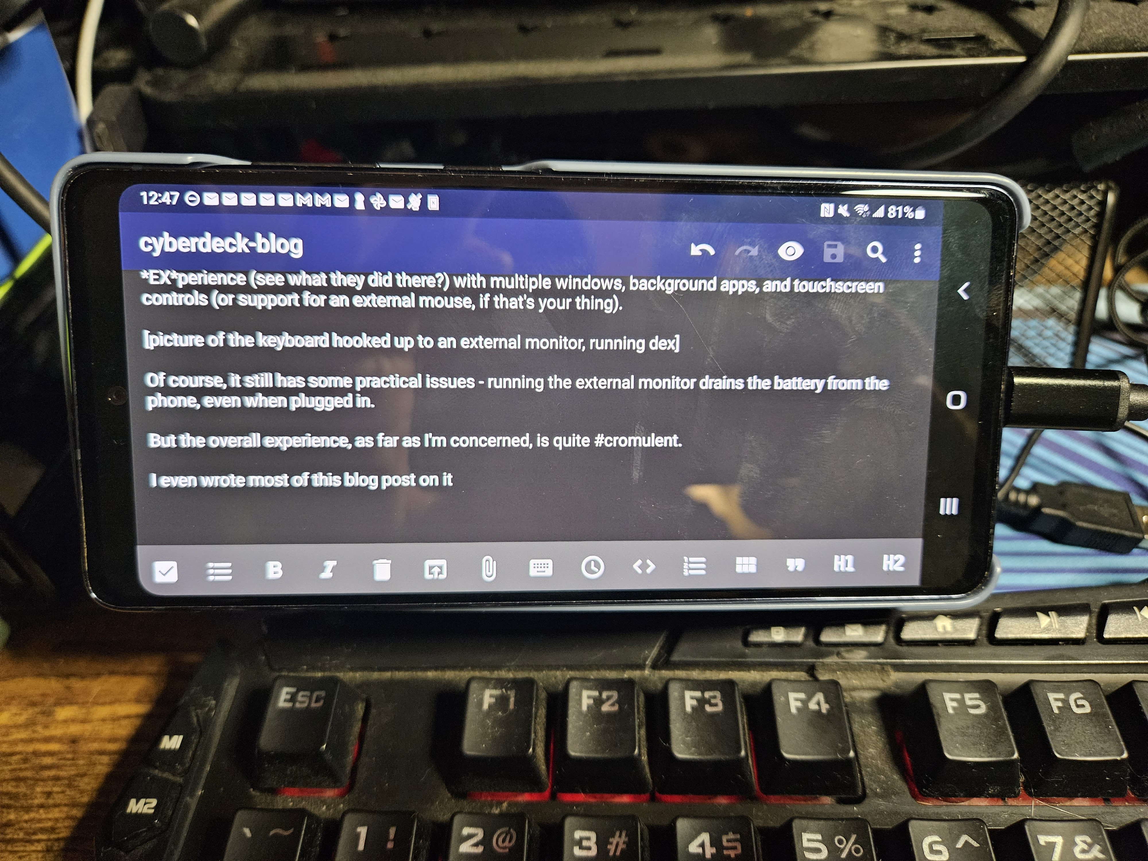 Writing this blog entry on the cyberdeck.